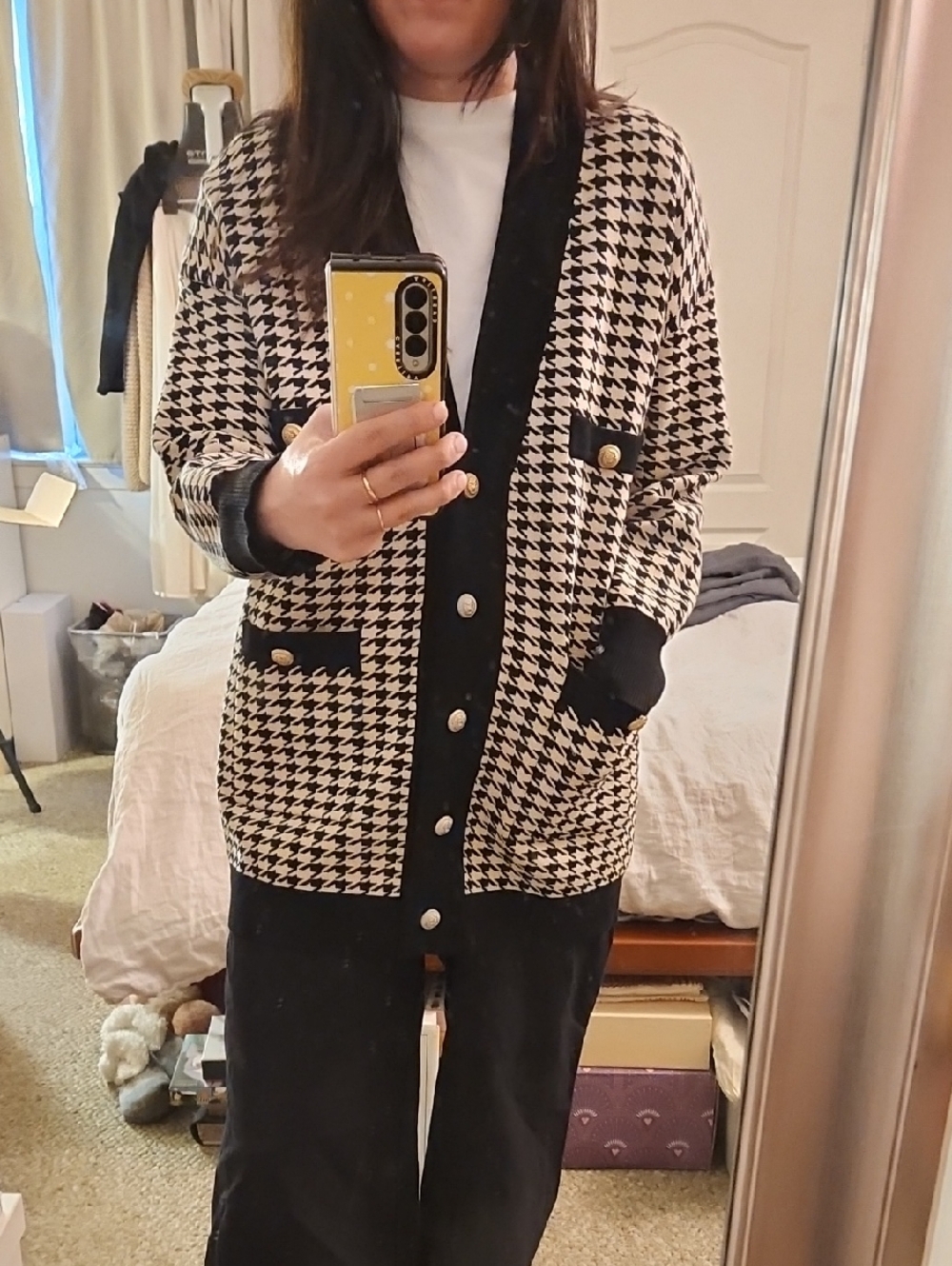 Sandro Dane Black & Cream Houndstooth Button Cardigan sz 0